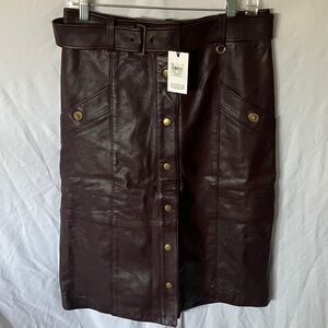 Coach: Expresso Leather Pencil Skirt- Midi- 8